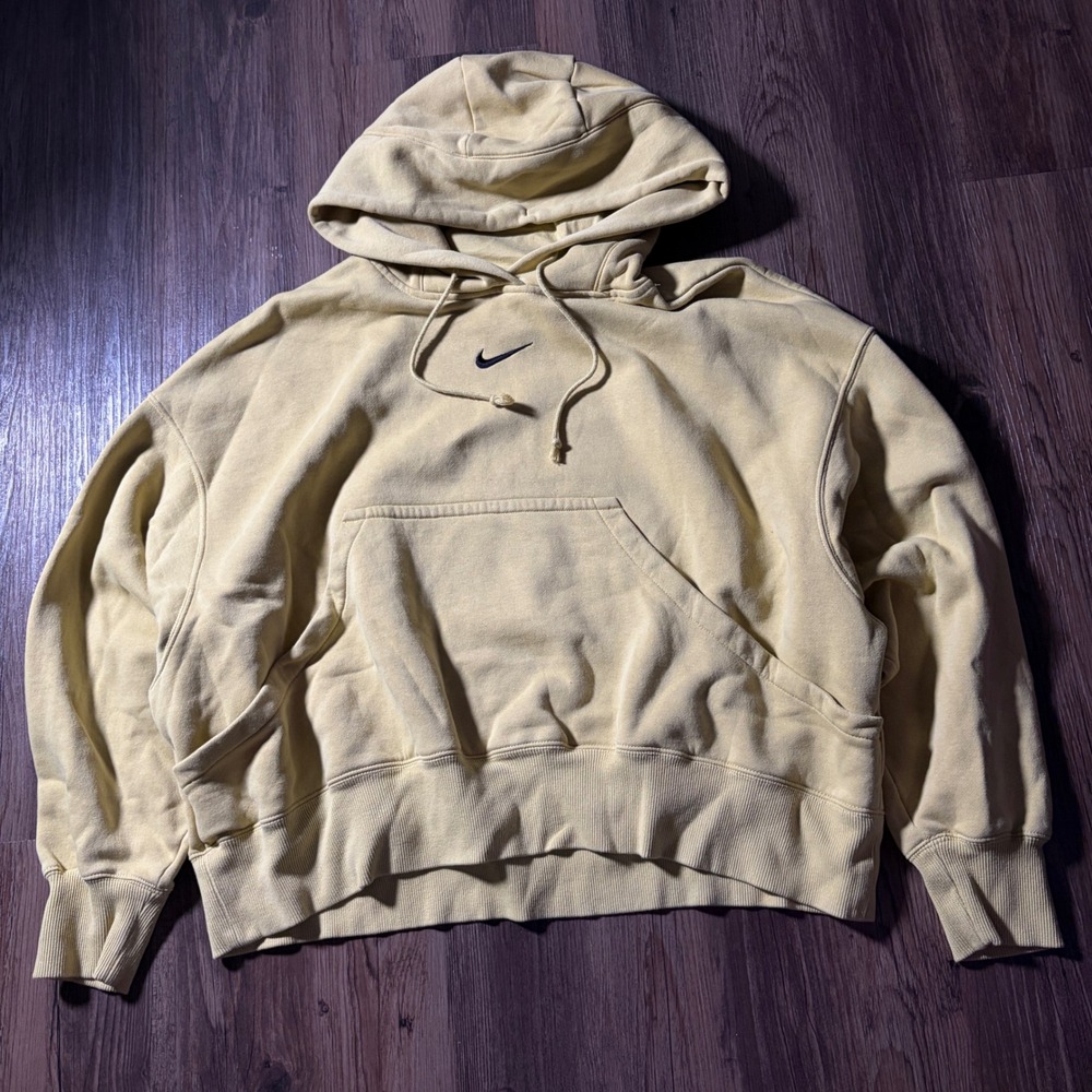 Nike Sportswear Fleece Hoodie Pullover Yellow Swoosh‎ Logo Men's Medium